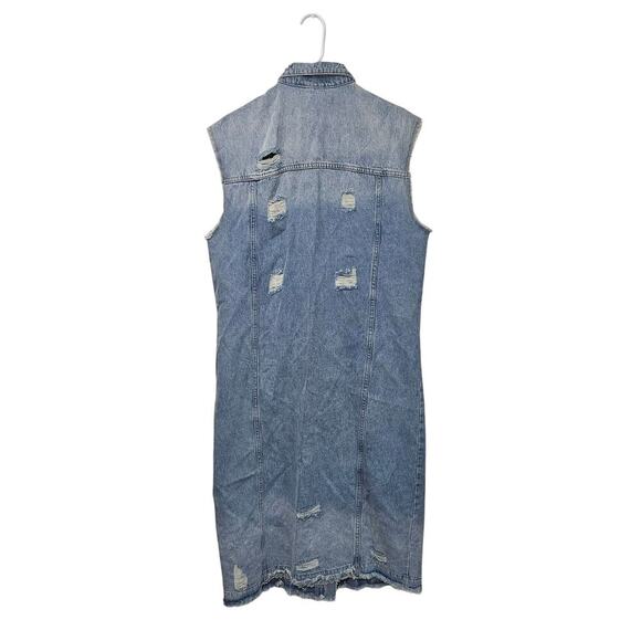 Carole Christian Long Sleeveless Distressed Denim Dress Button-Up Size Large - Picture 2 of 7